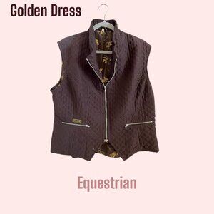 Golden Dress XL quilted vest in chocolate brown w/ elegant horse-pattern lining